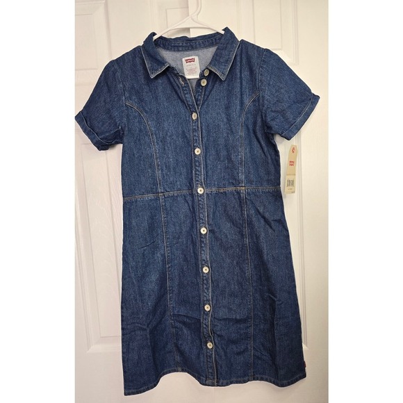 Levi's Girls Short Sleeve Button Front Denim Dress- Size XL - Picture 1 of 5